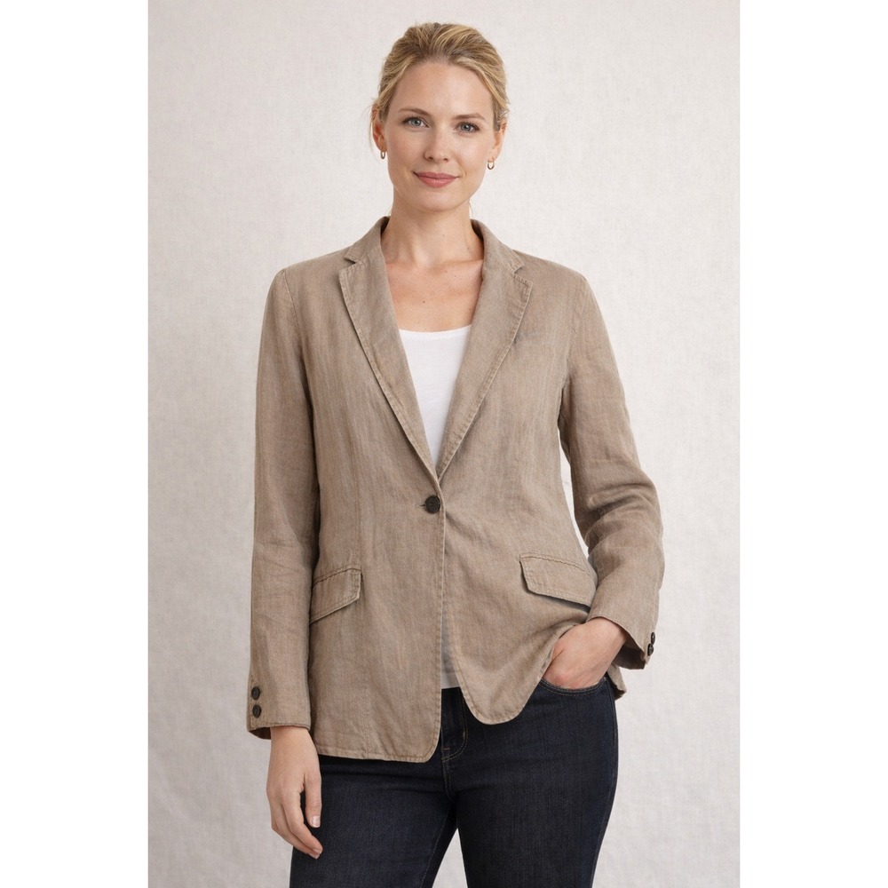 Gap Women Blazer Tan Linen 14P Quiet Luxury Capsule Office Wear Neutral Classic